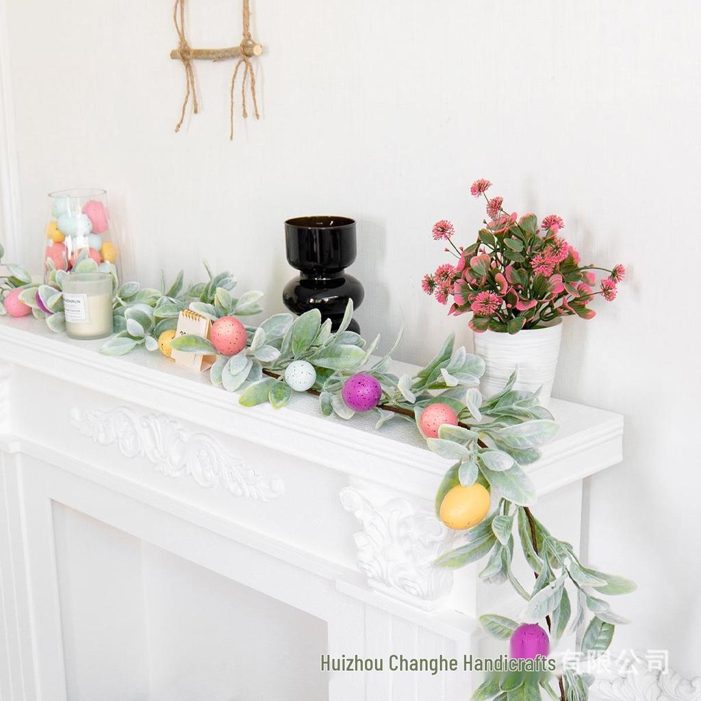 Frühlings-Osterhase Ohr & Blatt Ei Rattan Wanddekoration