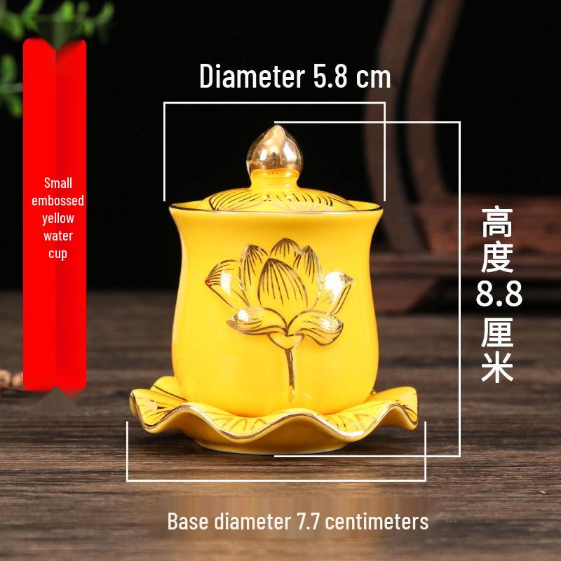 Coppa per Acqua per Altare Buddista in Ceramica di Loto con Mantra della Grande Compassione - Tazza per Offerte a Guanyin