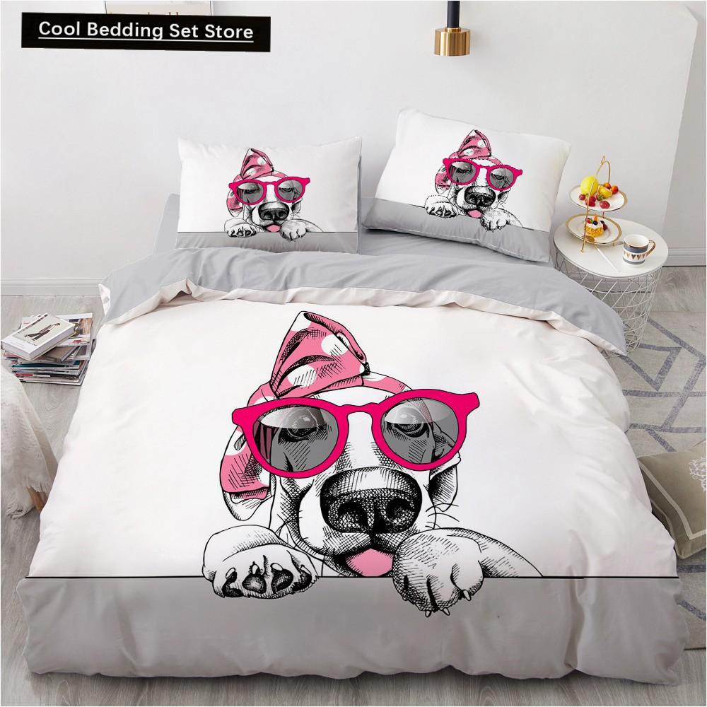 Dog Cat King Queen Duvet Cover Pet Kitty Puppy Bedding Set for Kids Teens Adults Lovely Animals Blue Soft 2/3pcs Quilt Cover