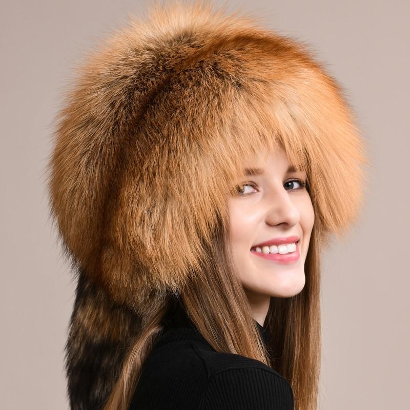 New women winter outdoor cold-proof thickening real fox fur bomber hat Fashion luxury fur caps Female natural fox fur hats