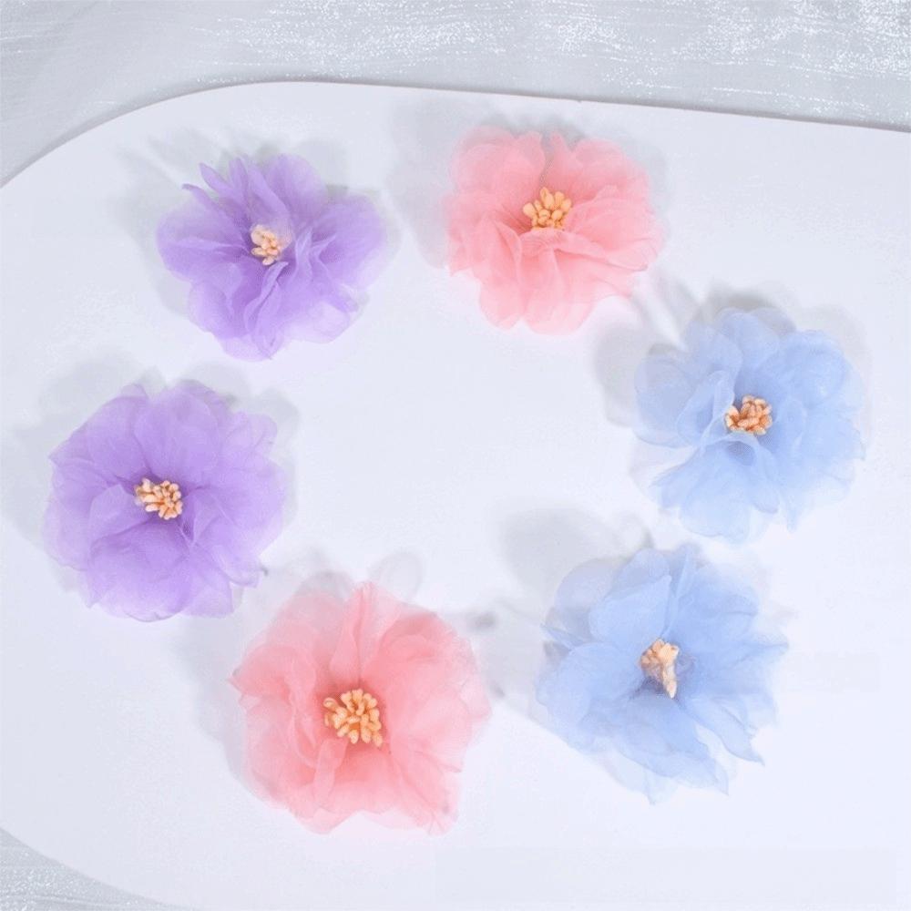 10Pcs Colorful Organza Artificial Flower Appliques  for Wedding Dress Hats Decoration