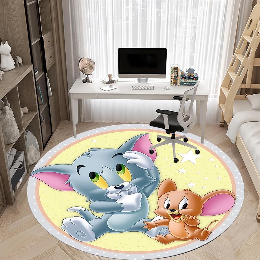 1pc Tom and Jerry Chair Carpet for Office Non-Slip, Soft & Comfortable, Carpet for Office, Gaming, Lightweight Round Floor Mat