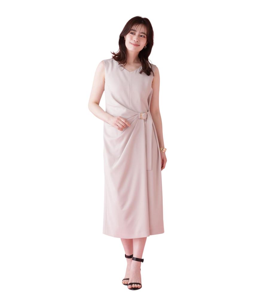 Dress with Side Belt and Drape 36 [Pinky & Dianne] 031-6140628 Women's 040_Beige