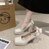 Mary Jane Women SquareShoes Shallow Buckle Ladies Elegant Fashion High Heel Shoes  Women's Party Dress Platform Pumps