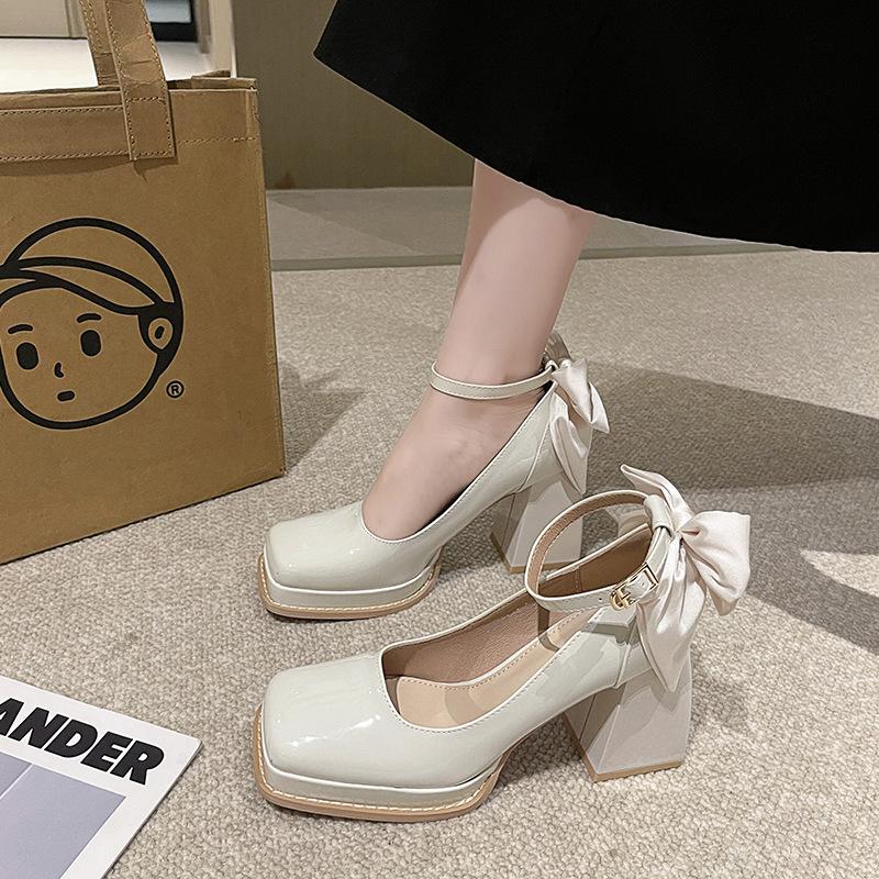 Mary Jane Women SquareShoes Shallow Buckle Ladies Elegant Fashion High Heel Shoes  Women's Party Dress Platform Pumps