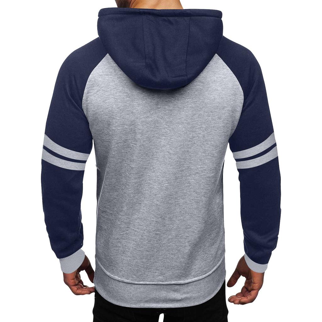 Men's Casual Loose Sweatshirt Blocking Color Drawstring Large Pocket Hoodie Raglan Sleeve Sports Sweatshirt