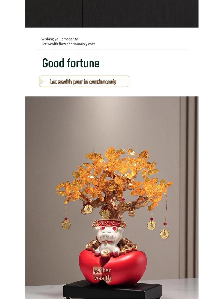 Fortune Cat Money Tree Figurine - Office, Shop, Reception & Housewarming Decoration