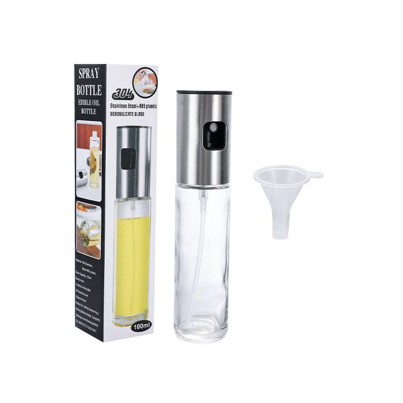 Stainless Steel Olive Oil Spray Bottle with Green Glass