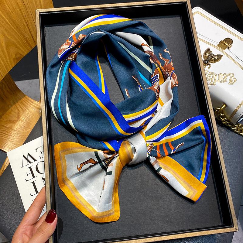 Luxury Design Horse Print Silk Scarf Women Long Soft Satin Hairband Neckerchief Office Hijab Headband Foulard Gift 15*145cm