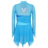 Kinder Mädchen Lyrisches Tanz Eiskunstlauf Kostüm Rollkragen Langarm Glitzernde Strasssteine Unregelmäßiger Saum Raffung Netz Kleid Tanzkleidung