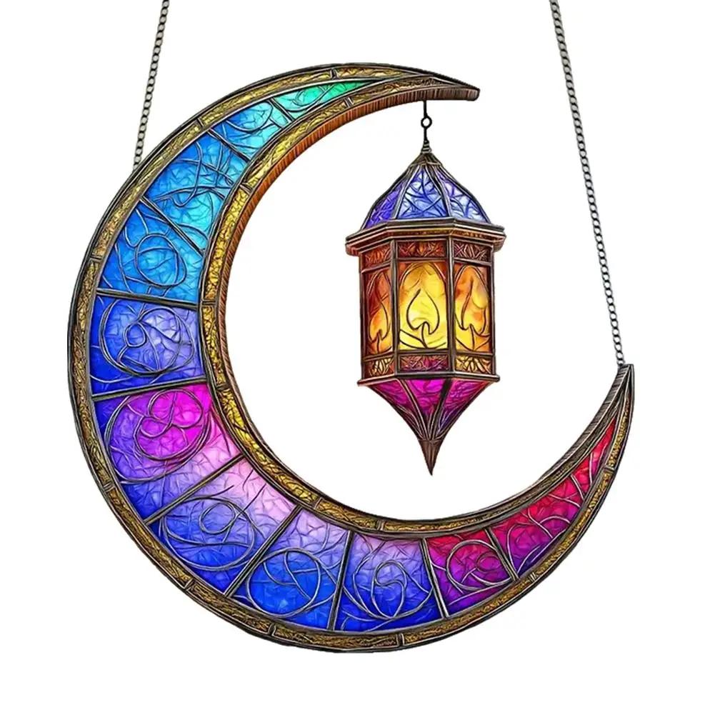 1PCS Retro Colored Disc Hanging Decoration 2D Acrylic Pendant Stained Window And Ornament Moon Hanging Sun Suncatcher W2R2