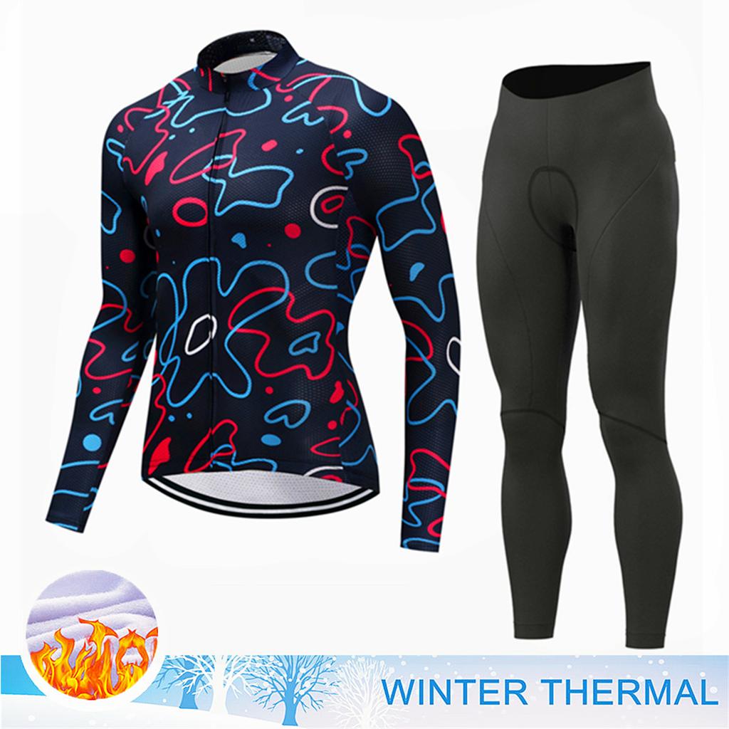 Winter Thermal Fleece Cycling Jersey Set Top MTB Bike Outdoor Men's Road Bicycle Clothing Long Sleeves Shirt Uniform