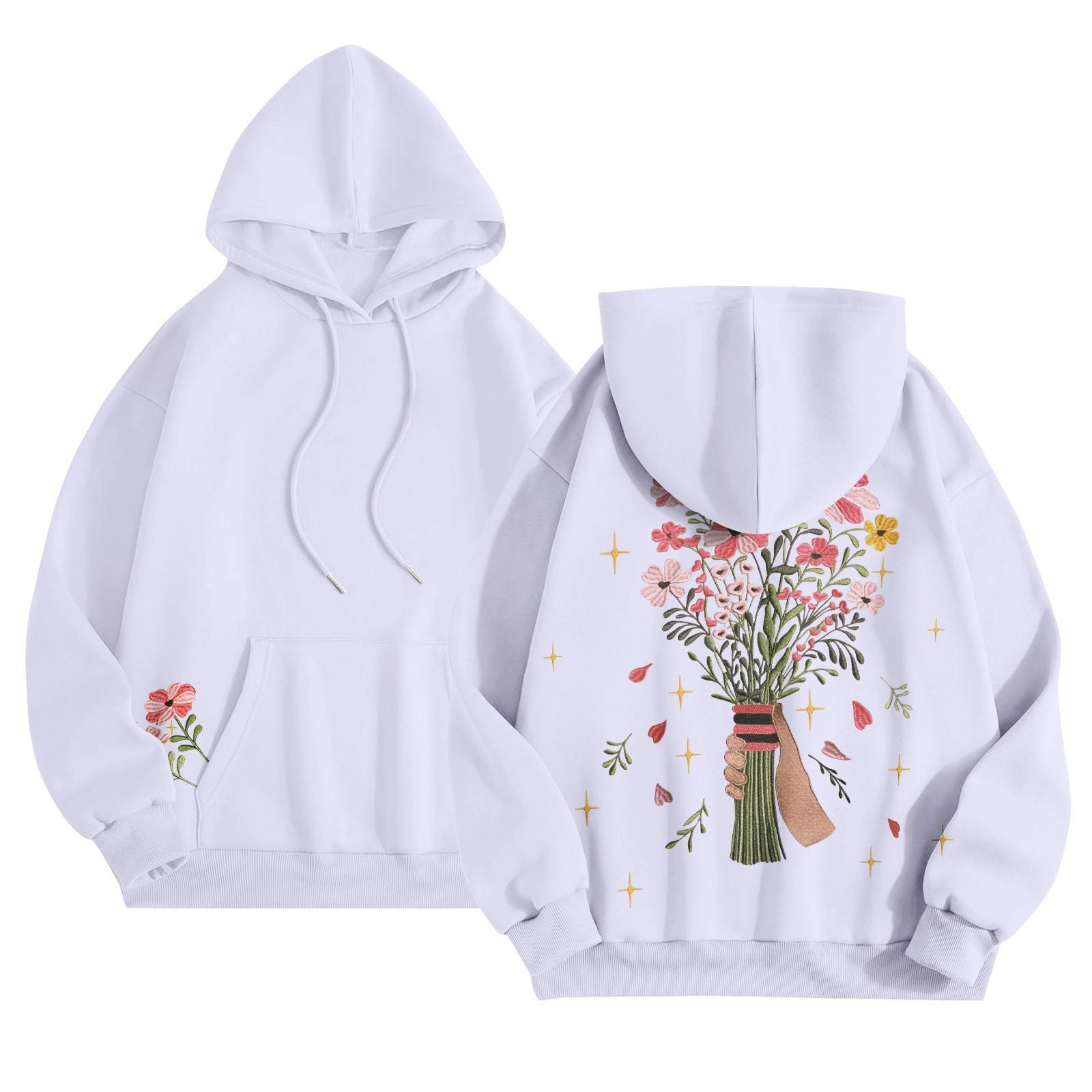 Womens Hoodies Oversized Sweatshirts Long Sleeve Casual Pullover Hooded Sweatshirt Tops S белый