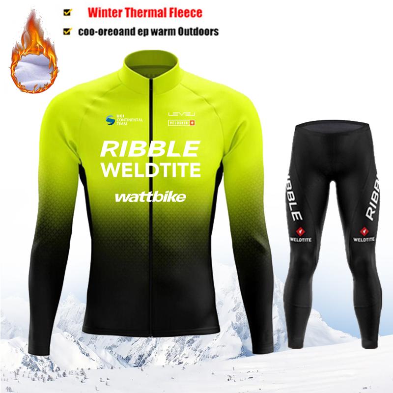 Winter Thermal Fleece Cycling Jersey Set Maillot Ropa Ciclismo Keep Warm MTB Bike Wear Bicycle Clothing Blue Cycling Set
