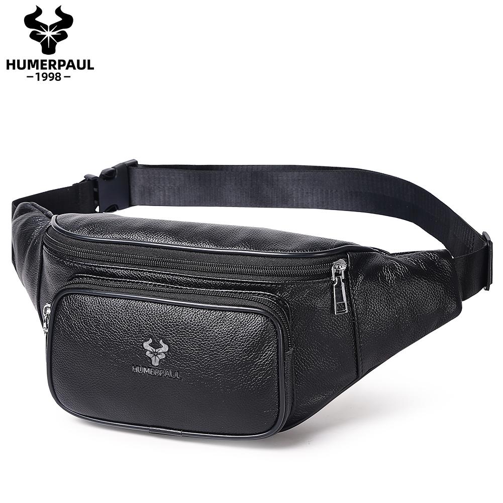 

HUMERPAUL Men leather waist bag multifunctional cowhide leisure sports mobile phone waist bag multi-compartment chest bag large-capacity shoulder bag чёрный