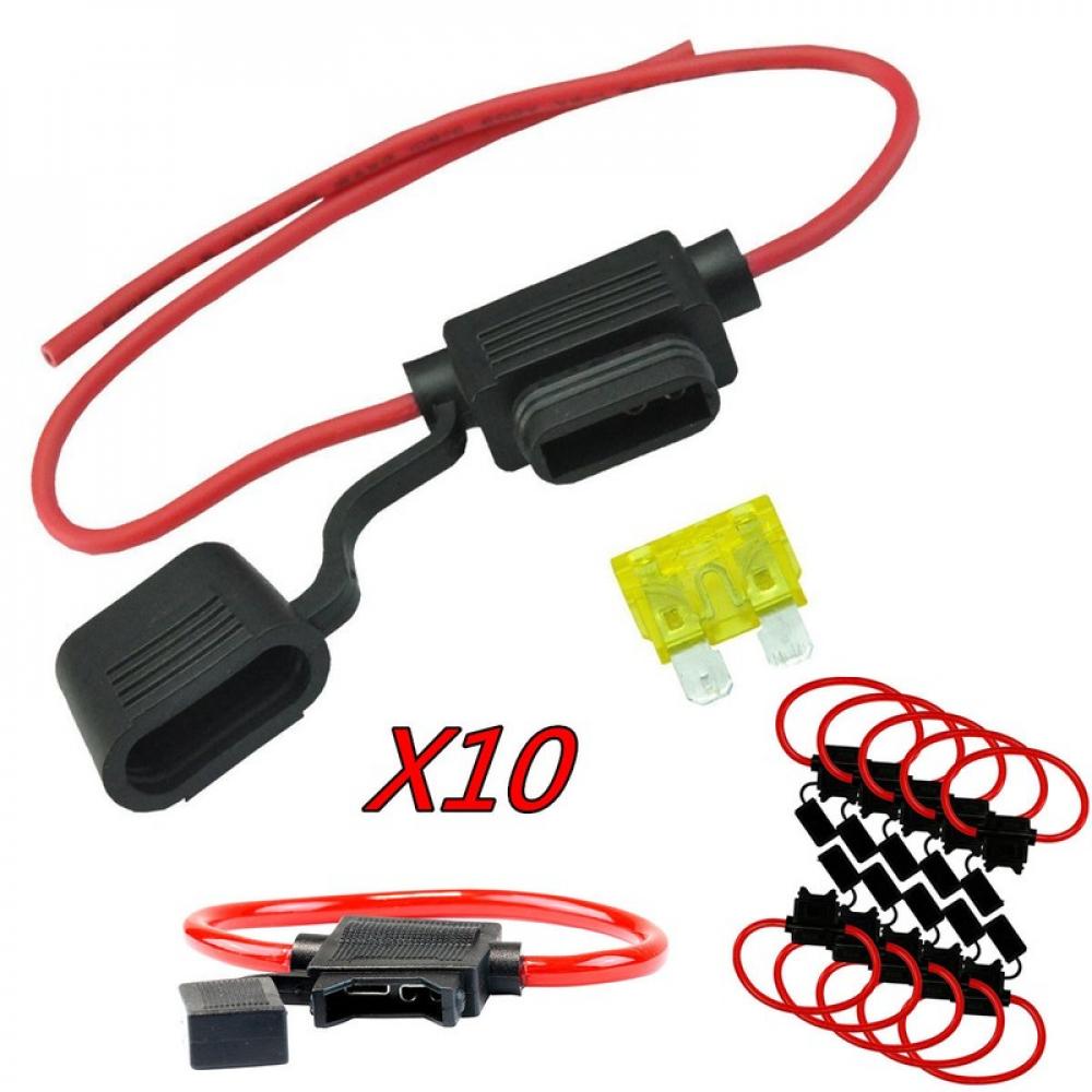 

10 Pack 16 Gauge Atc / Ato Fuse Holder In-Line Awg Wire Copper 12V Power Blade
