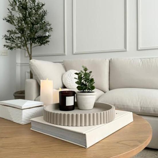 Round Decorative Tray Resin 11'' Diameter Solid Color Tray Minimalist Tabletop