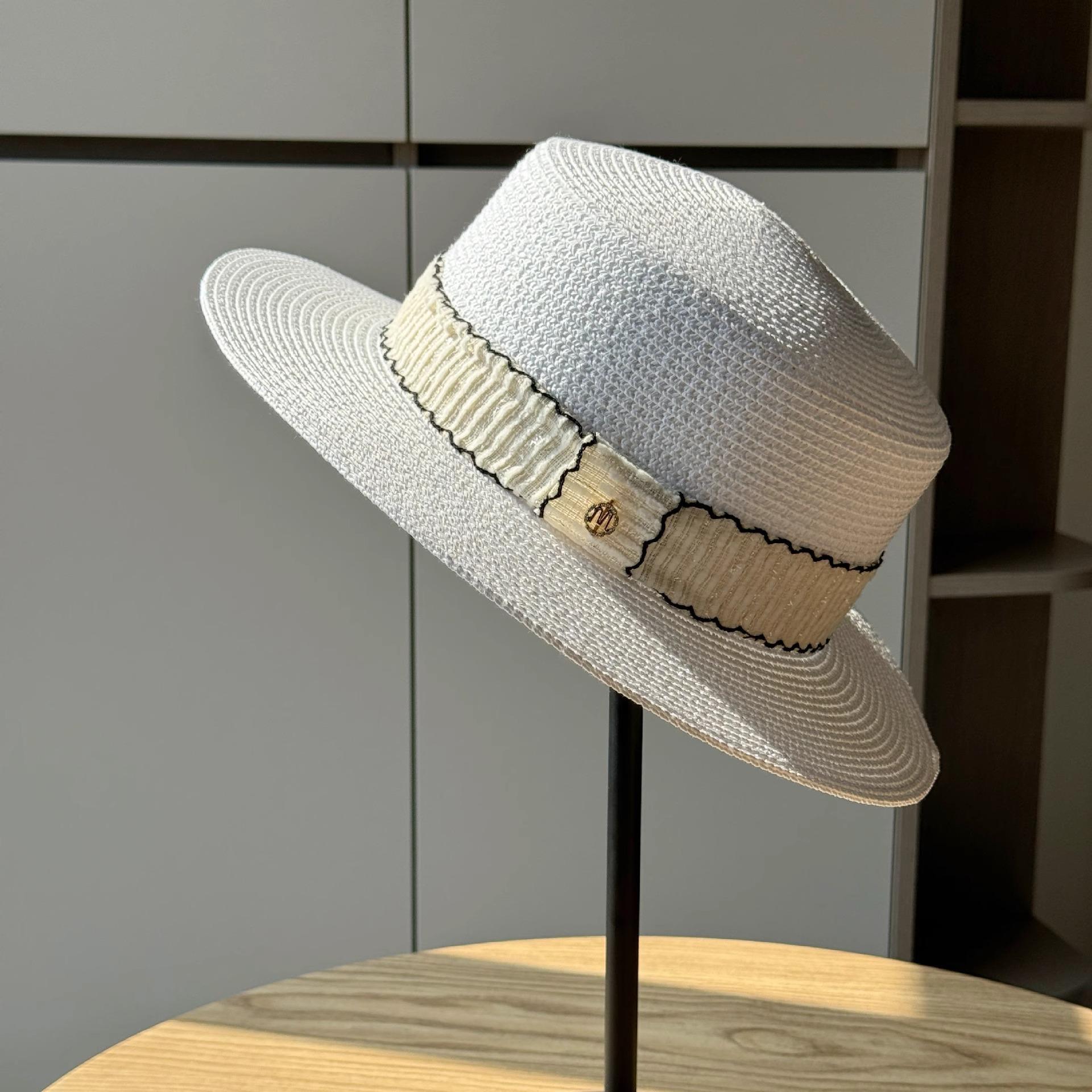 

Соломенная шляпа с плоским верхом женская летняя дорожная солнцезащитная для лица маленькая шляпка женская для отдыха на море пляжная солнцезащитная шляпа Adjustable белый