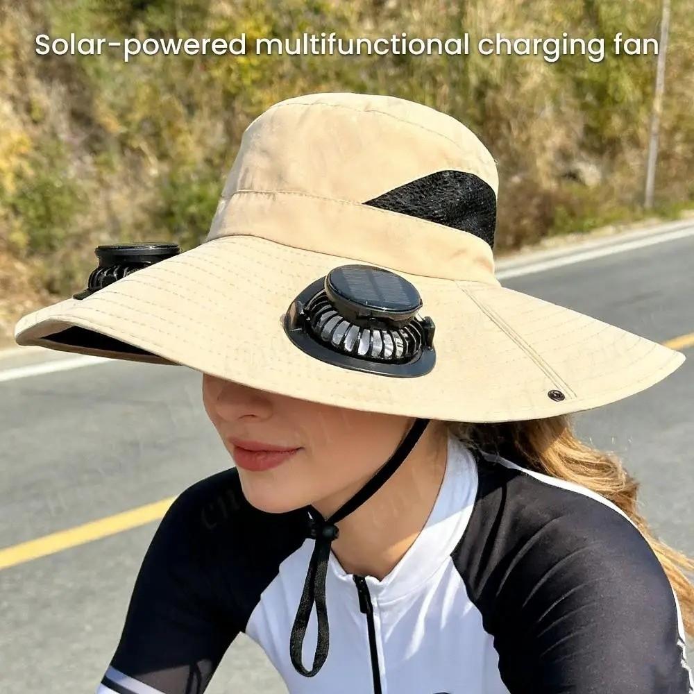 Dual Fan Solar Fan Hat Breathable Wide Brim Sun Cap Comfortable To Wear Summer Fan Visor Cap Beach