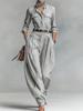 Women's Retro-Style Two-Piece: Long-Sleeve Cardigan Shirt & Wide-Leg Pants, Loose & Fashionable
