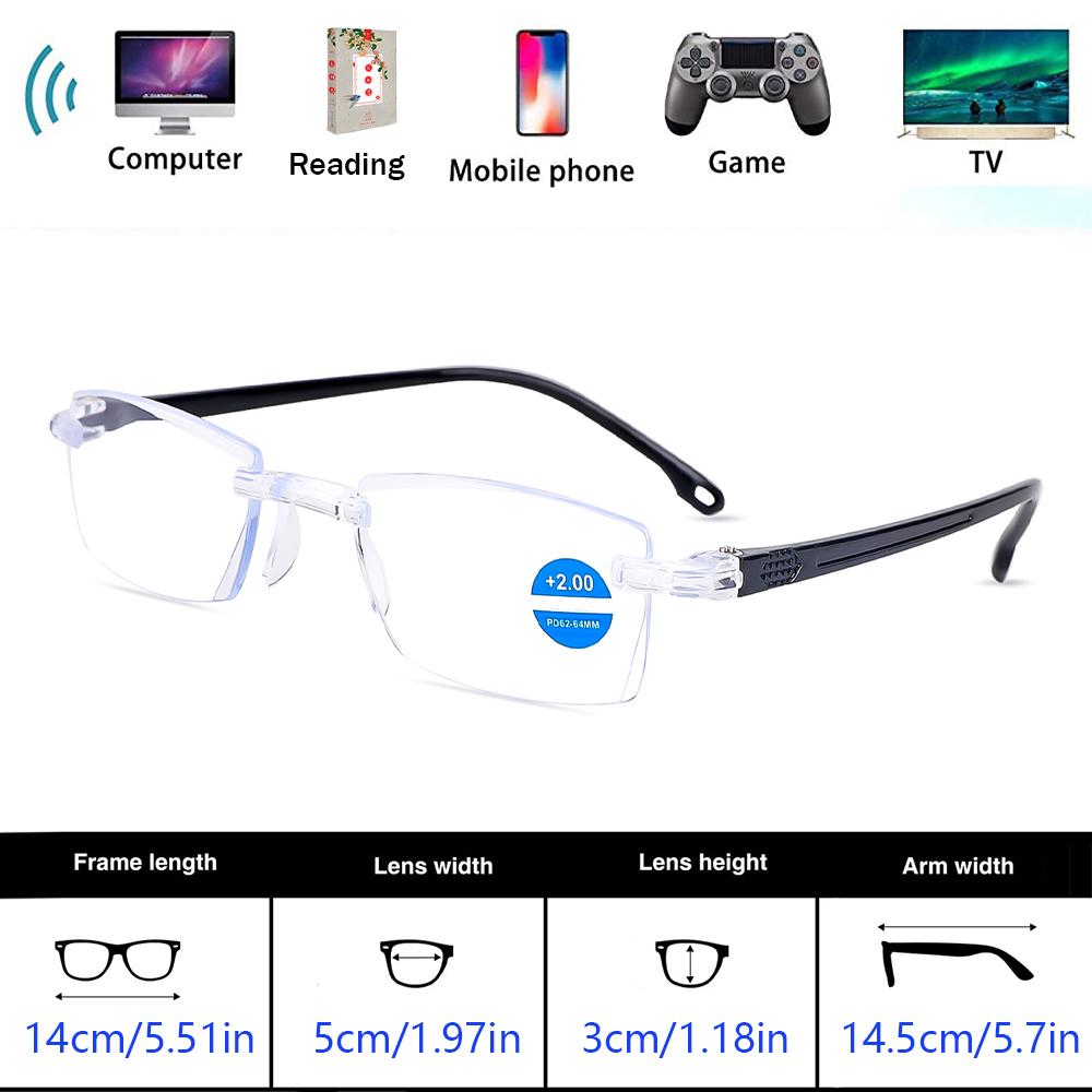KROKODIL Classic Reading Eyeglasses For Women Men Rimless Design Blue Light Blocking Fashion Presbyopic Eyeglasses