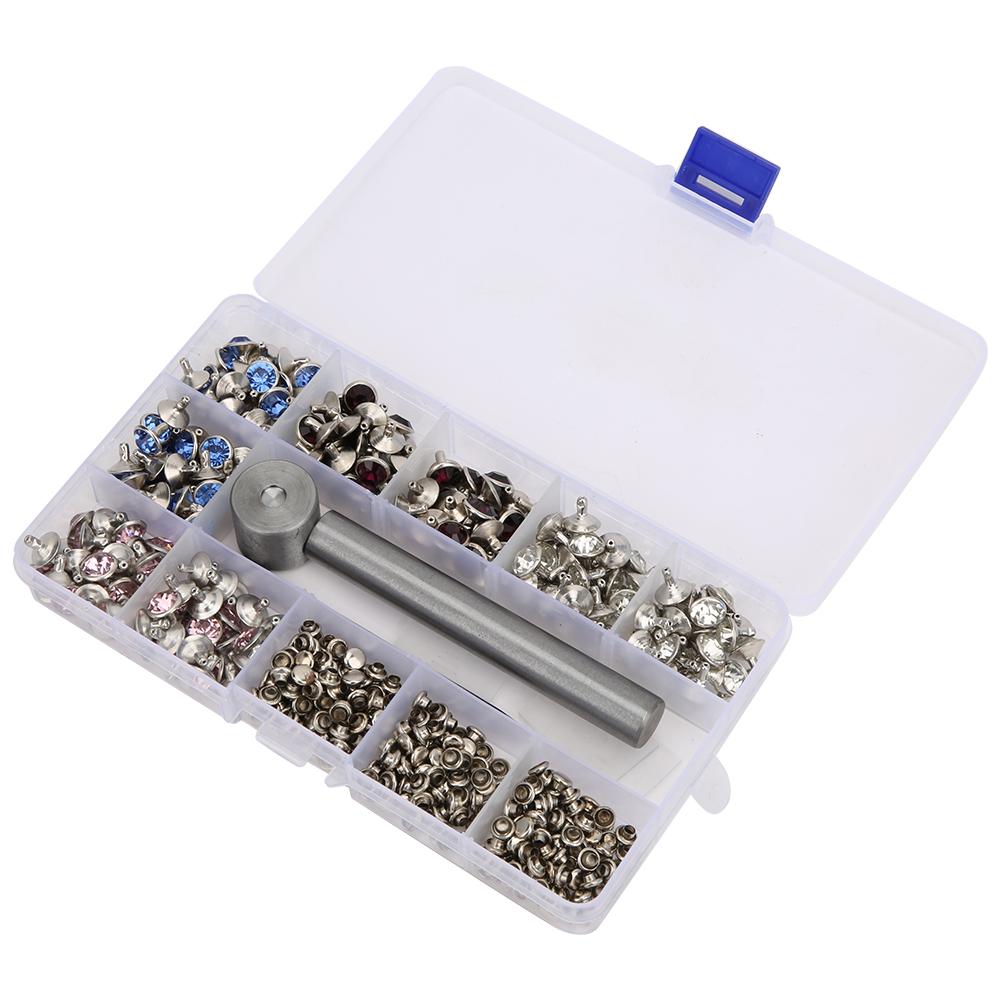 

200pcs 4 Color Rhinestone Punk Rivets Double Side Decor Studs for Leather Belt Shoes DIY Tool