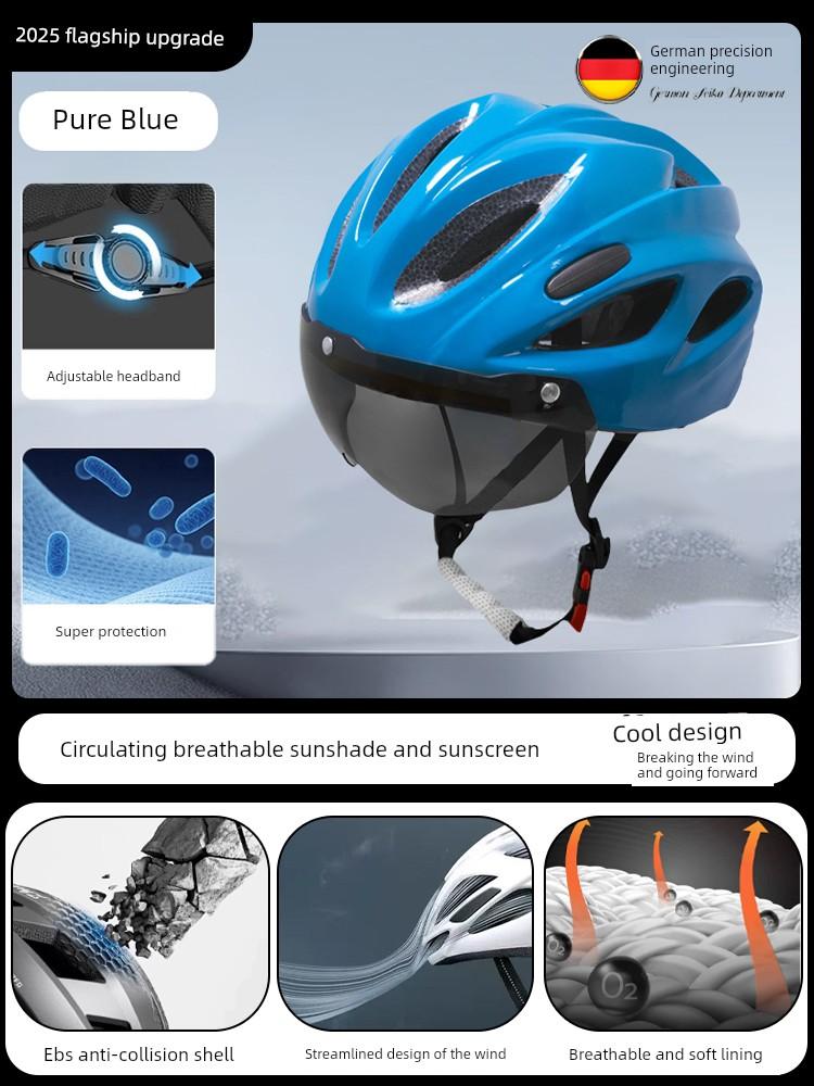 Bicycle Helmet with Goggles, One-Piece Riding Helmet, Men's and Women's Mountain Road Bike Safety Helmet