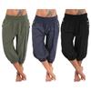 Women Summer Cotton Pants Solid Color Casual Elastic Waist Loose Harem Pants