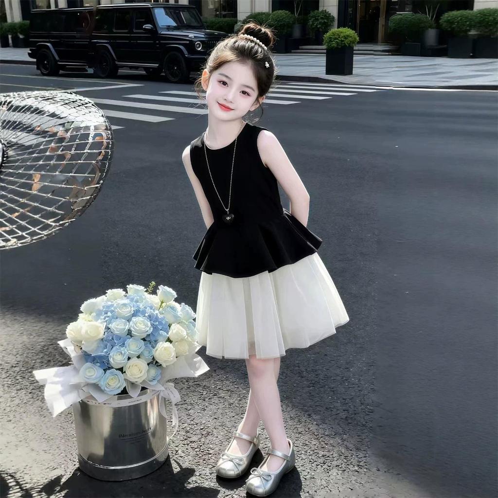 Summer Mesh Spliced Sleeveless Princess Dress for Kids