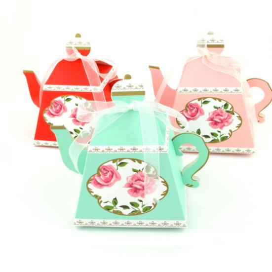 50Pcs DIY Gifts Box with Ribbon Practical Teapot Shape Cookie Holder