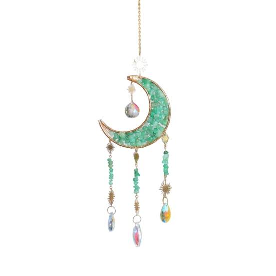 Colorful Crystal Suncatcher, Hanging Sun Catcher for Windows, Moon Shape Healing Crystal Decor for Home, Crystals Prism Rainbow Maker, Gift for