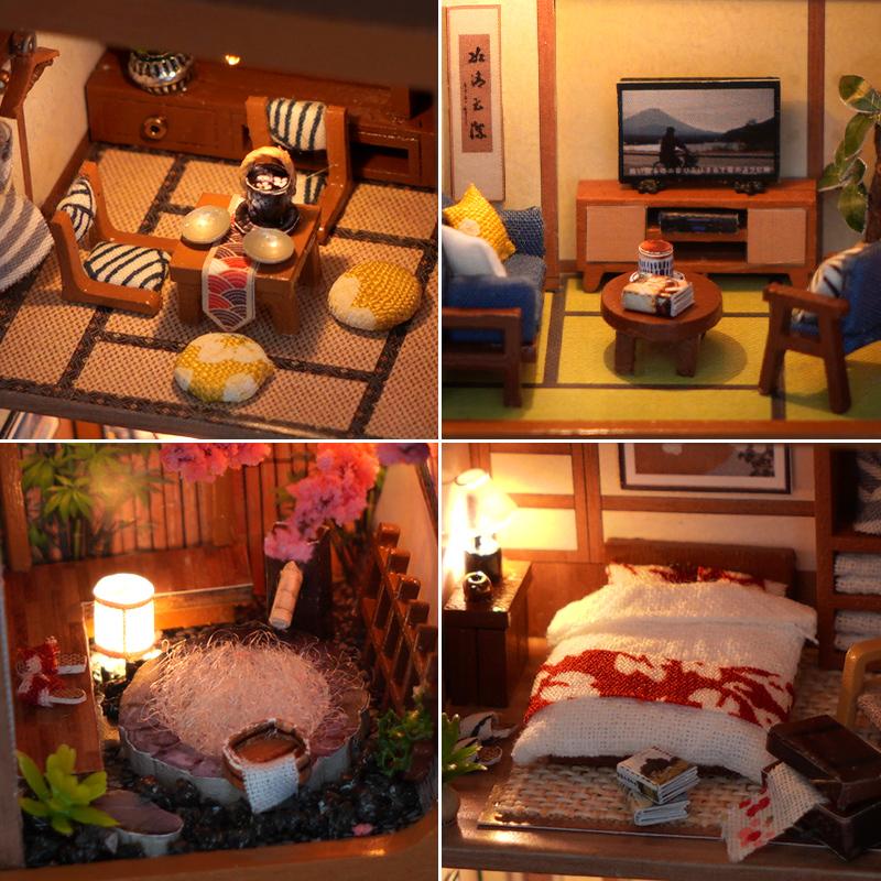 DIY Mini Doll House Wooden Miniature Kit Furniture Litht Dollhouse Furniture Handmade Model Assembly Toys Case Birthday Gifts