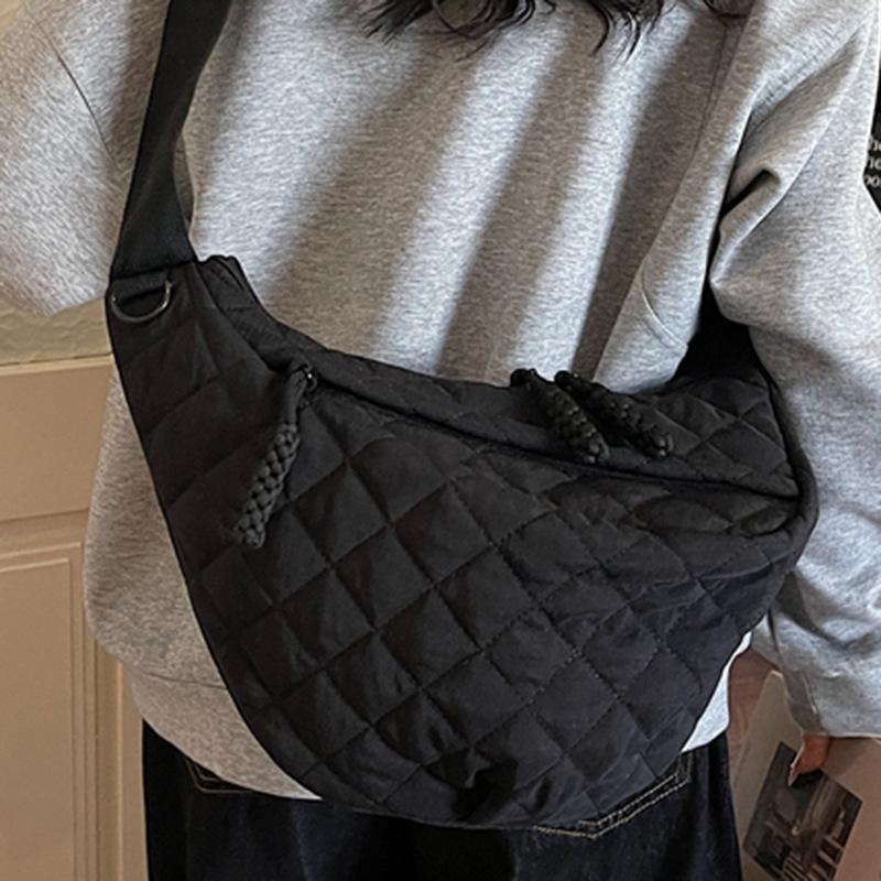 Simple Rhombus Solid Color Fabric Women's Shoulder Bags Vintage Large Capacity Ladies Handbags Casual Female Crossbody Bag
