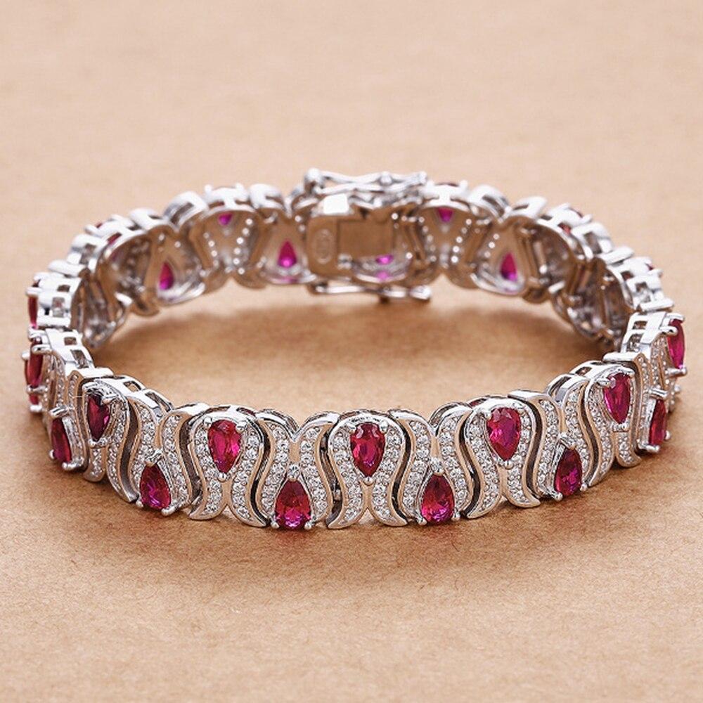 Charm-Armbänder aus 925er-Sterlingsilber, Birnen-Smaragd-Rubin-Schwarzer-Saphir-Diamant mit hohem Kohlenstoffgehalt, für Frauen als Geschenk
