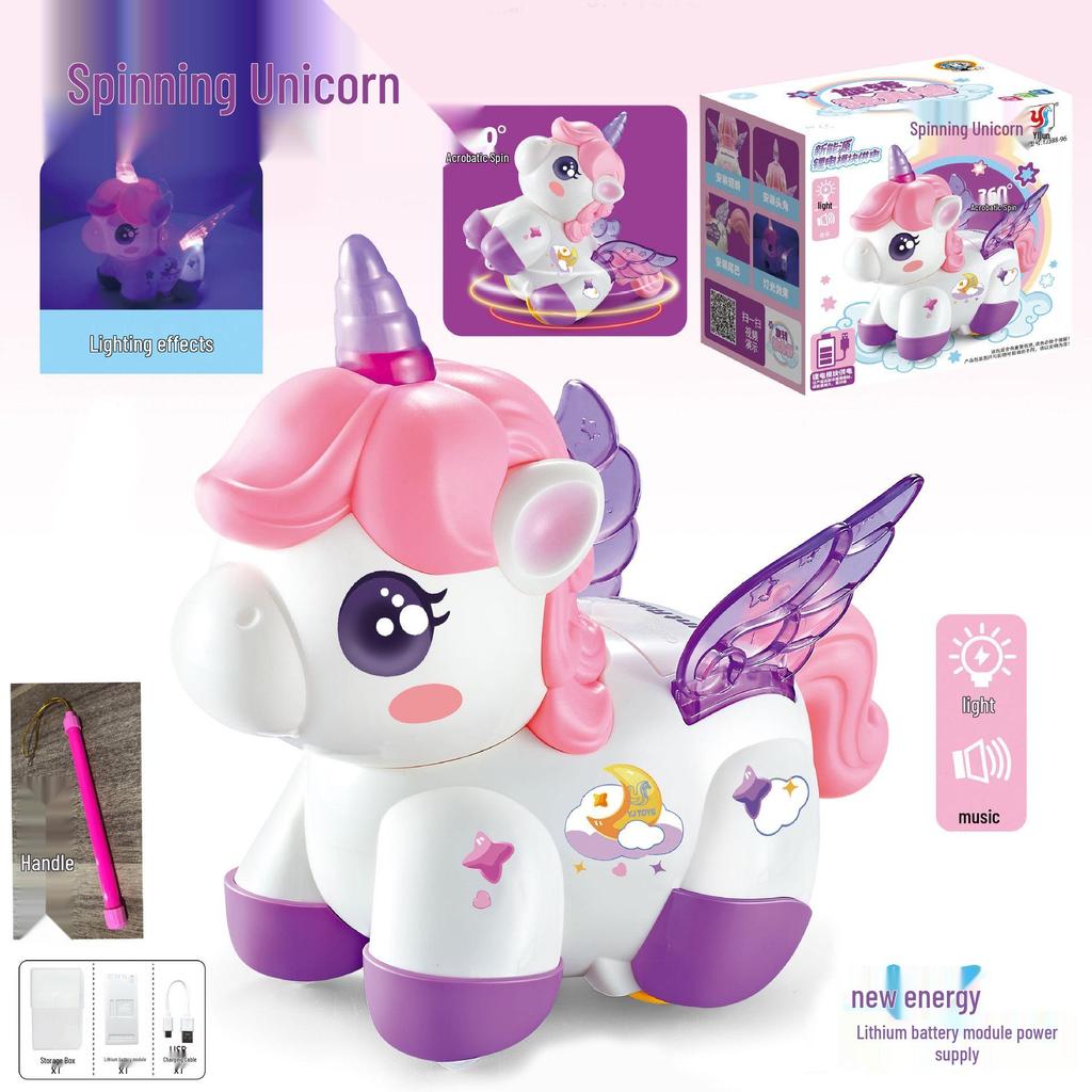 Unicorn Toy for Girls: Rechargeable Rotating Electric Light-Up with Music