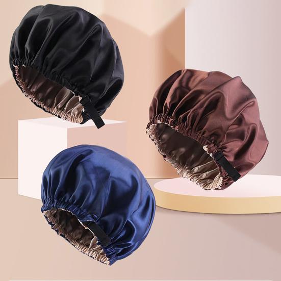 Women Sleeping Cap Satin Hair Bonnet Adjustable Elastic Wrap Sleep Hat Double Layer Hair Care Sleeping Cap for Curly Long Hair