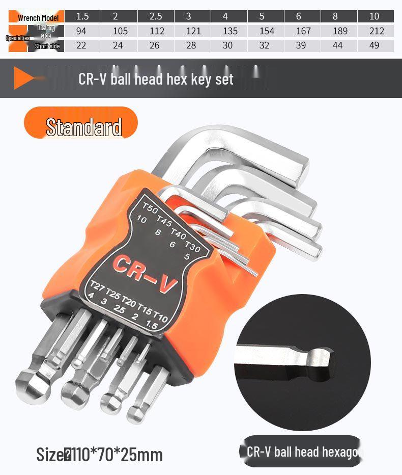 9-Piece Matte Hex Wrench Set with Flat & Ball Heads