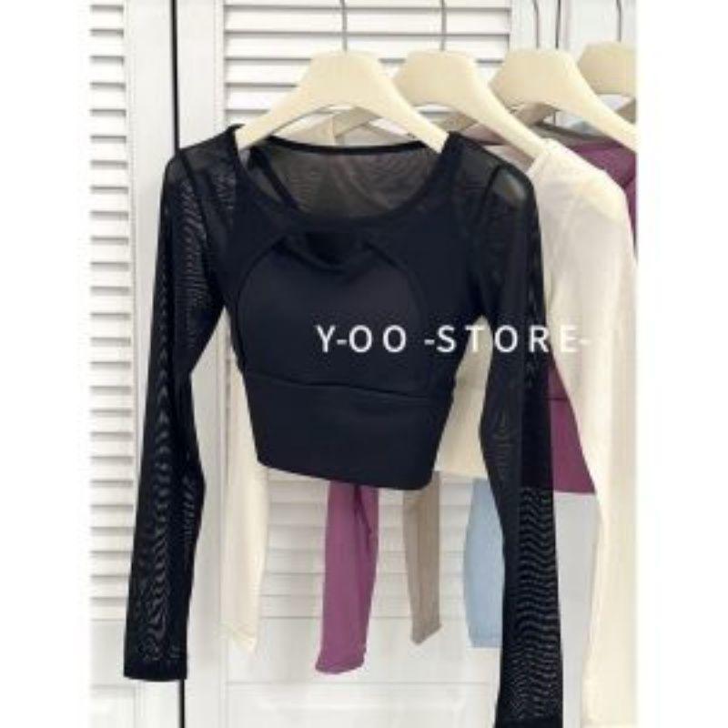 Women's Long-Sleeve Yoga T-shirt with Chest Pads, Unique Design, Southeast Asia To Western Style