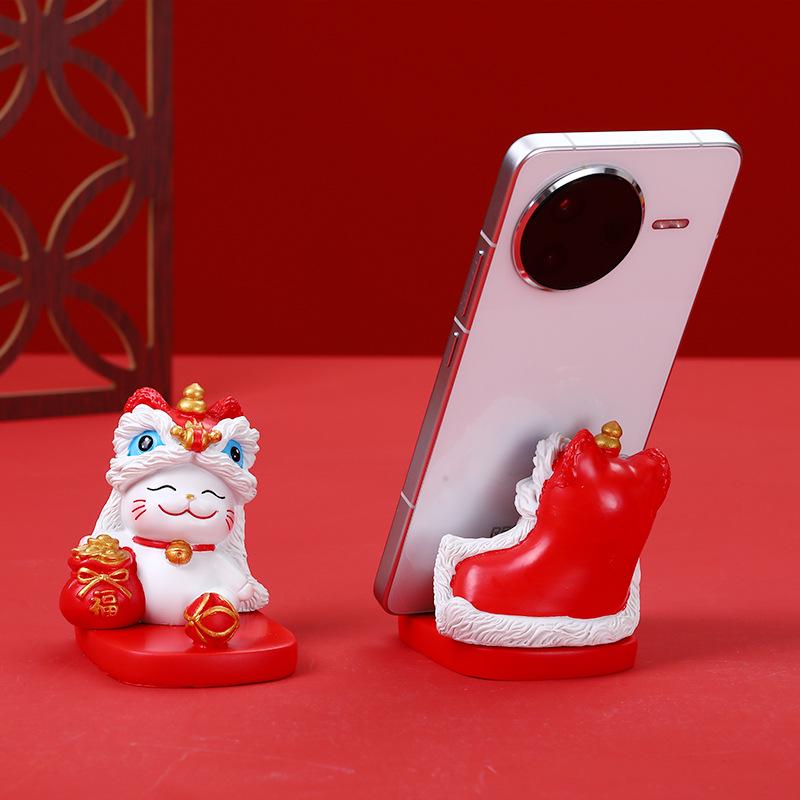 Guochao Löwentanz Glückskatze Handyhalter - Dekorative Desktop-Geschenk