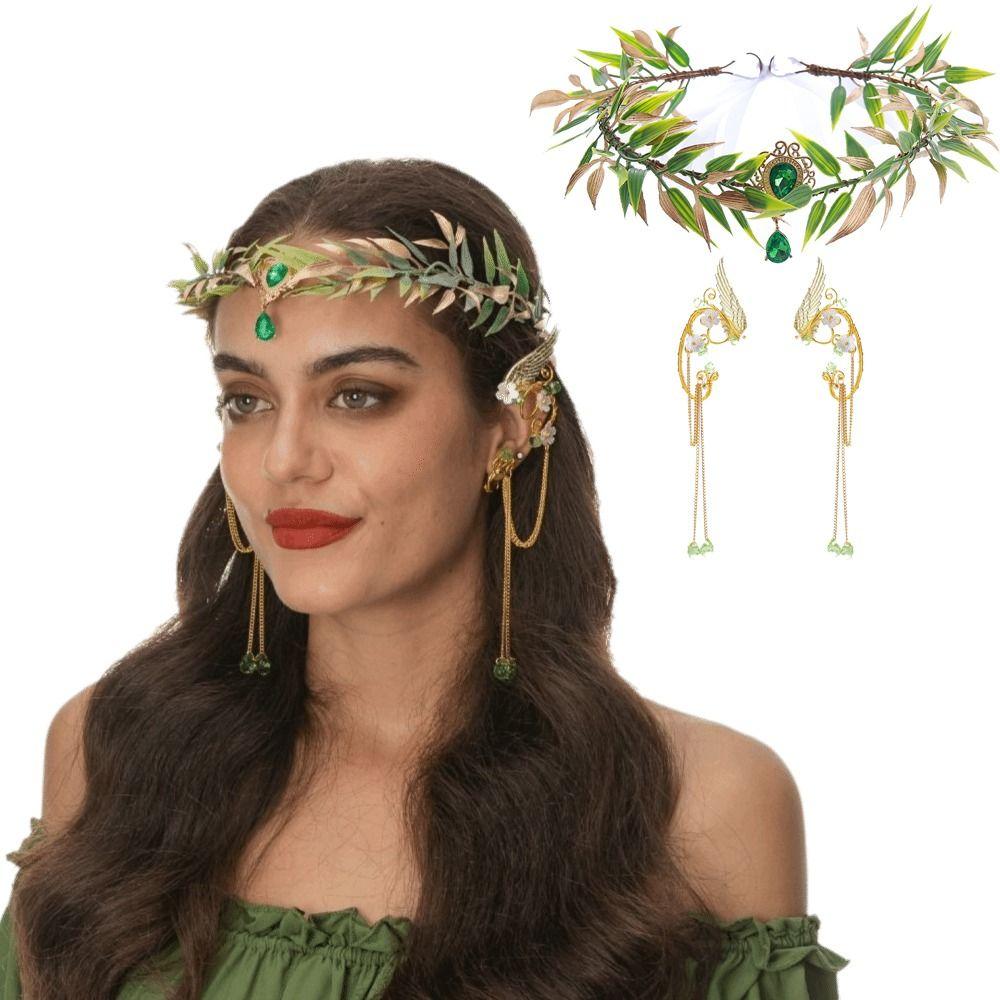 Vintage Flower Fairy Flower Leaf Crown Leaf Garland Elven Princess Tiara Boho Elf Headpiece for Cosplay Photoshoot Wedding