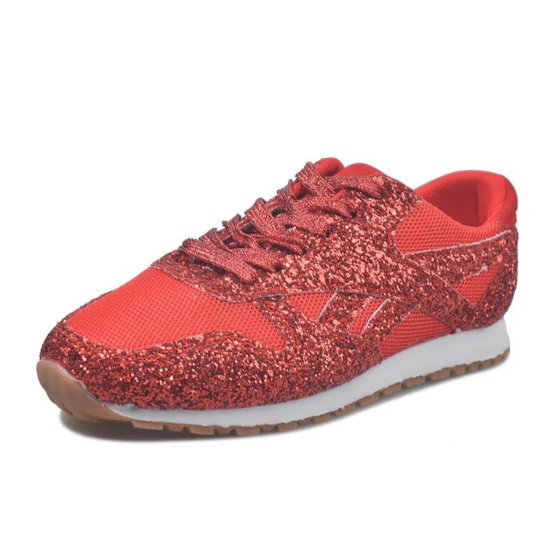 Women Sneakers Shining Glitter Autumn Flats Plus Size 43 Mesh Breathable Ladies Tenis Trainers Shoes Feminino Platform Shoes