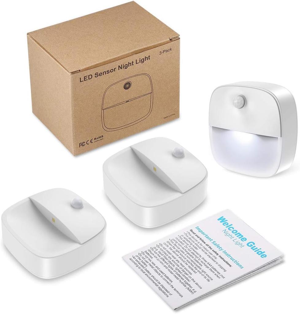 AMIR LED Motion Sensor Kitchen Battery LED Night Indoor Motion Set of 3 Light, Light, Operated, Light, Light, Sensor, Compact, White,