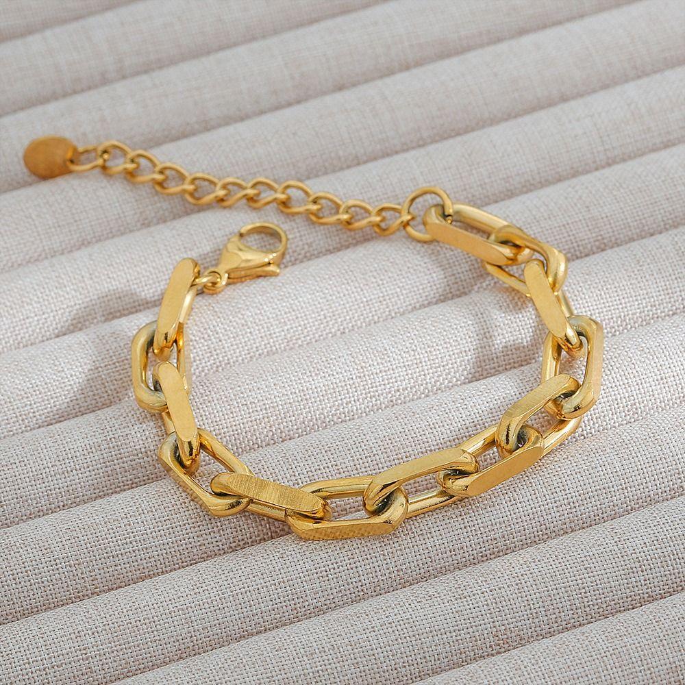 Rectangular Chain Gold Chain Bracelet Wristband Jewelry Stainless Steel Hand Chain  Men