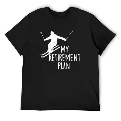 Mein Ruhestandsplan Skifahren gehen Skiliebhaber T-Shirt lustige Kostüme niedliche Oberteile schlichtes lustiges Shirt Baumwoll-T-Shirts für Männer