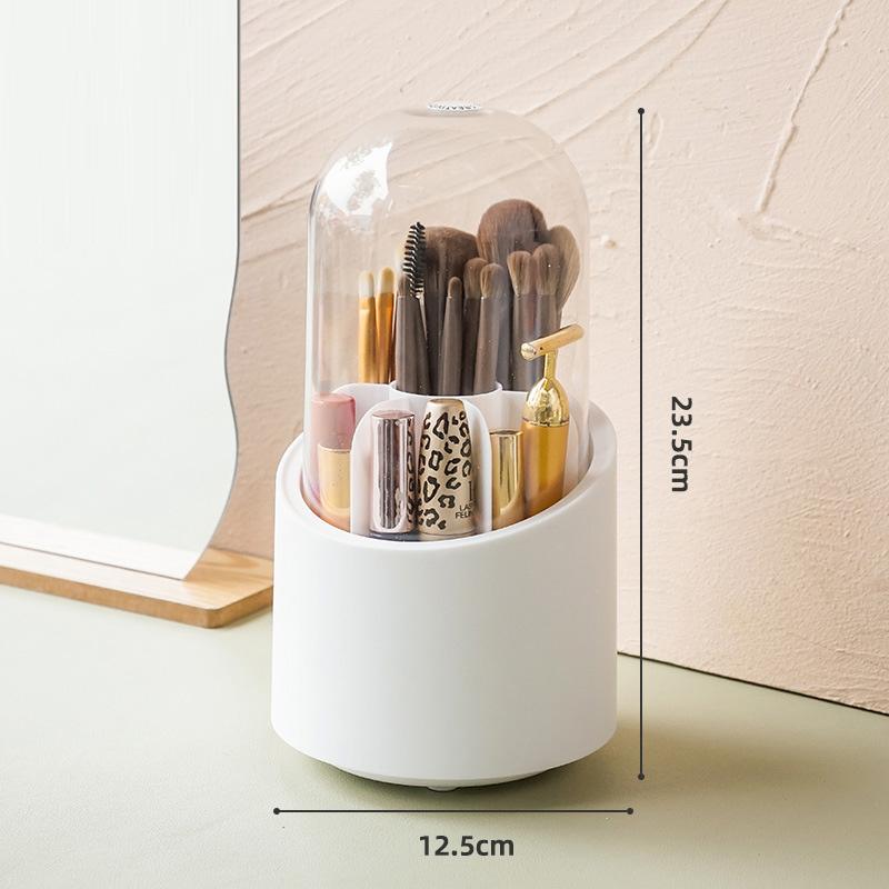 

360 Degree Rotating Makeup Brush Holder with Lid Dustproof Clear Makeup Brush Organizer Container Pink