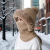 Twist Striped Knitted Hat, Bib, One-piece Plus Velvet Kit, Warm Ears, Neck Protection, Cold Wave Protection