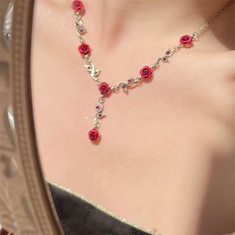 Vintage Romantic Rose Flower Y Shape Necklace for Women Trend Personalization Charm Party Jewelry Accessories Gifts