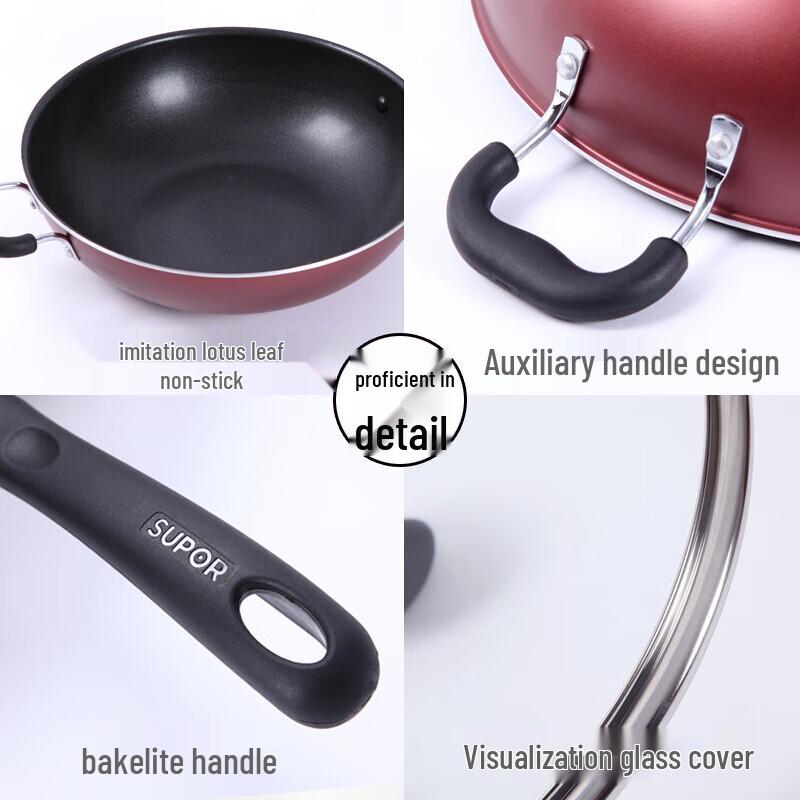 SUPOR 34cm Colorful Non-stick Wok with Frying Pan Features
