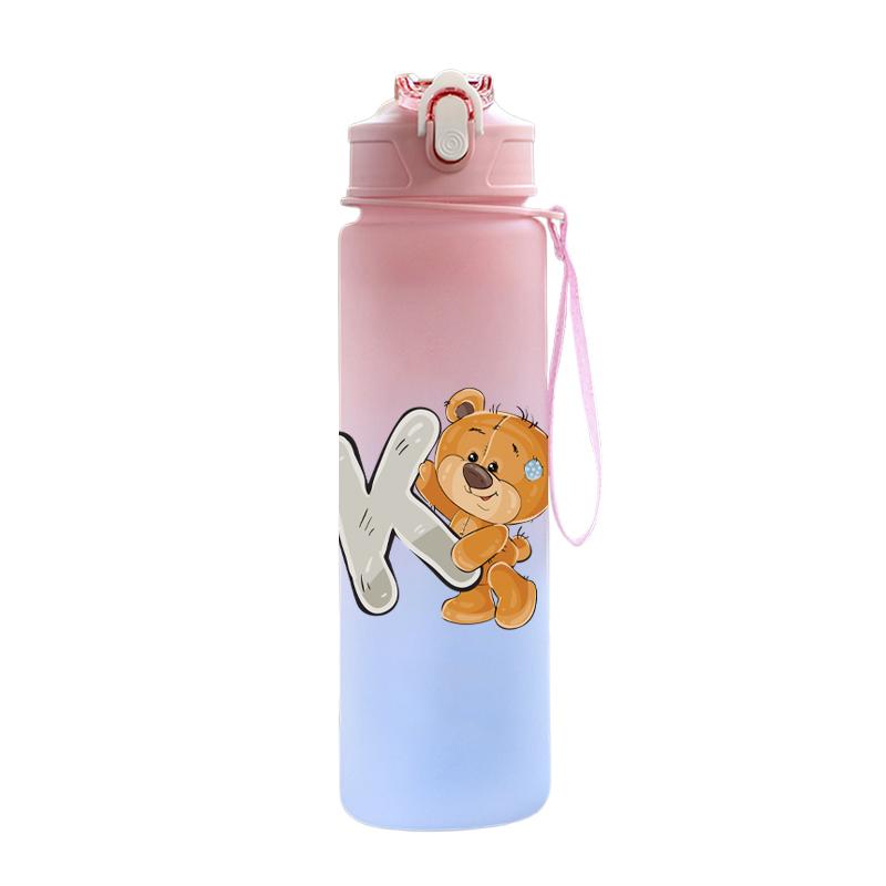 Cartoon Letter Printed Lovely A-Z 750ML Water Bottle Large Capacity Drinking Cup Portable Outdoor Sports Water Cup Children Gift