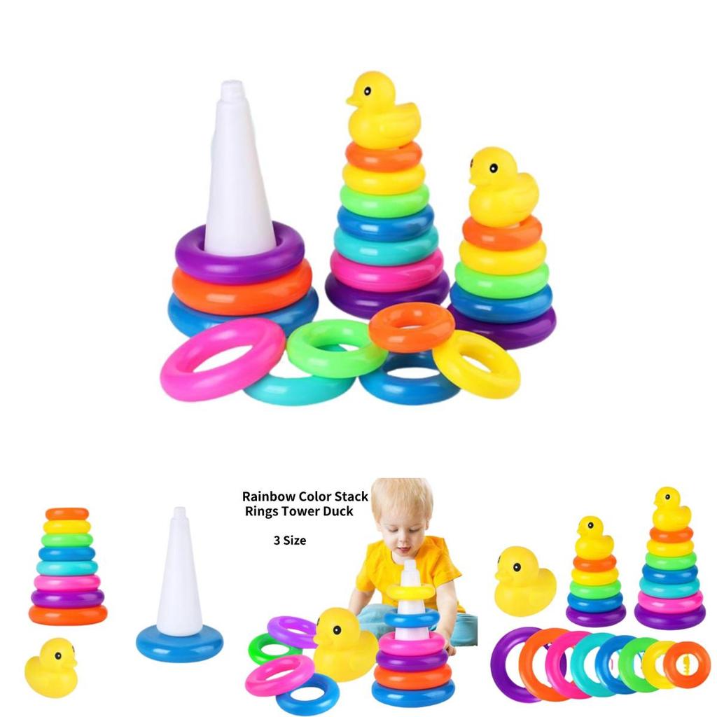 Jenga Rainbow Color Ring Stacking Tower Duck Tub Play Toys Baby Development